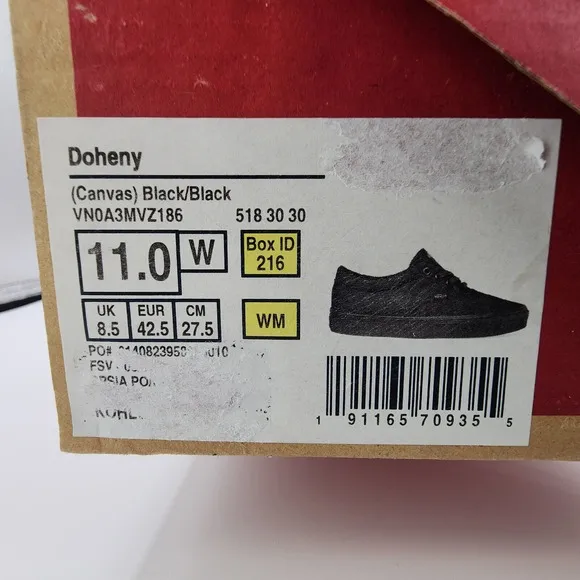 Vans Doheny Sneakers Womens Sz 11 Canvas Black/Black Streetwear Shoes New w/ Box