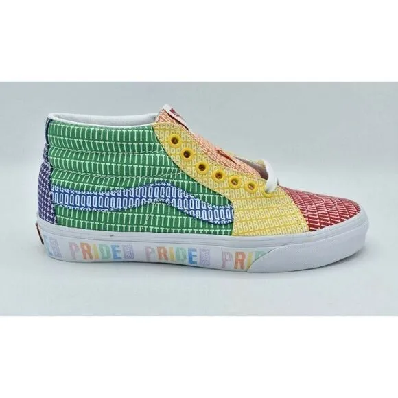 Vans Mens Size 9.5 Sk8-Mid Multicolor True White Pride Casual Sneaker Shoes