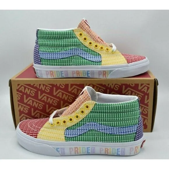 Vans Mens Size 9.5 Sk8-Mid Multicolor True White Pride Casual Sneaker Shoes