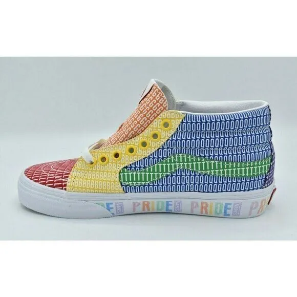Vans Mens Size 9.5 Sk8-Mid Multicolor True White Pride Casual Sneaker Shoes
