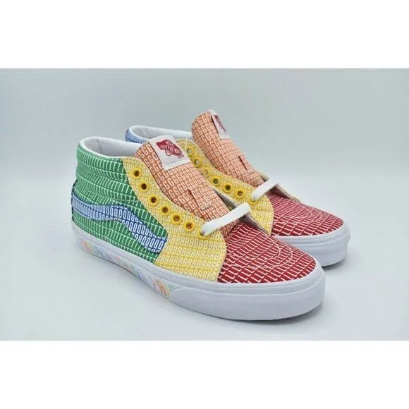 Vans Mens Size 9.5 Sk8-Mid Multicolor True White Pride Casual Sneaker Shoes