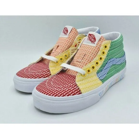 Vans Mens Size 9.5 Sk8-Mid Multicolor True White Pride Casual Sneaker Shoes