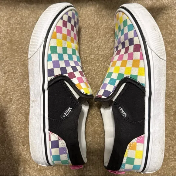 Vans Off the Wall Rainbow Checkered 500714 Skate Youth Size 4.5 Slip On Sneakers