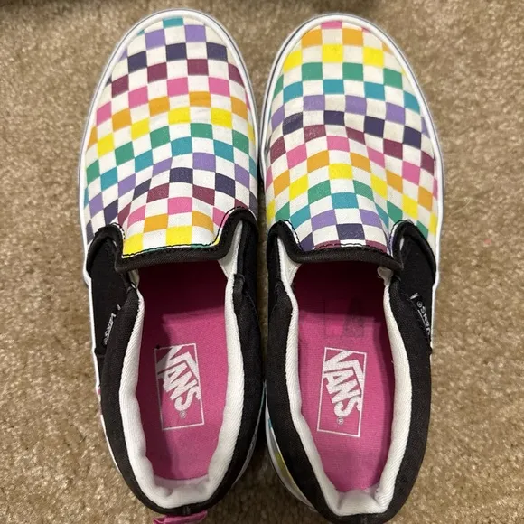 Vans Off the Wall Rainbow Checkered 500714 Skate Youth Size 4.5 Slip On Sneakers