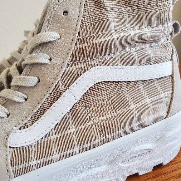 Vans Plaid High-Top Sneakers Beige Suede Ultra Cush Waffle Cup Unisex Shoes