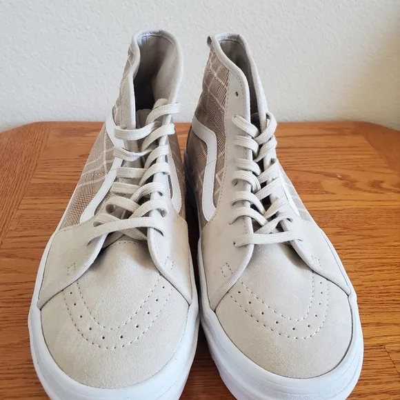 Vans Plaid High-Top Sneakers Beige Suede Ultra Cush Waffle Cup Unisex Shoes