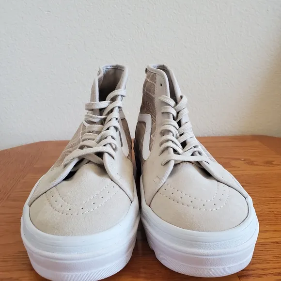 Vans Plaid High-Top Sneakers Beige Suede Ultra Cush Waffle Cup Unisex Shoes