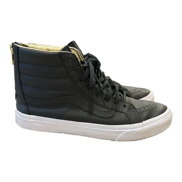 VANS SK8-HI Black Gold High Top Unisex Leather Skate Shoes Women 10 Mens 8.5