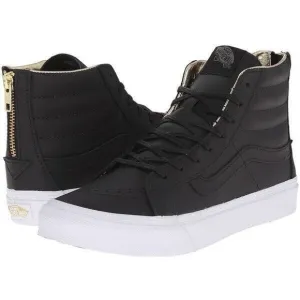 VANS SK8-HI Black Gold High Top Unisex Leather Skate Shoes Women 10 Mens 8.5