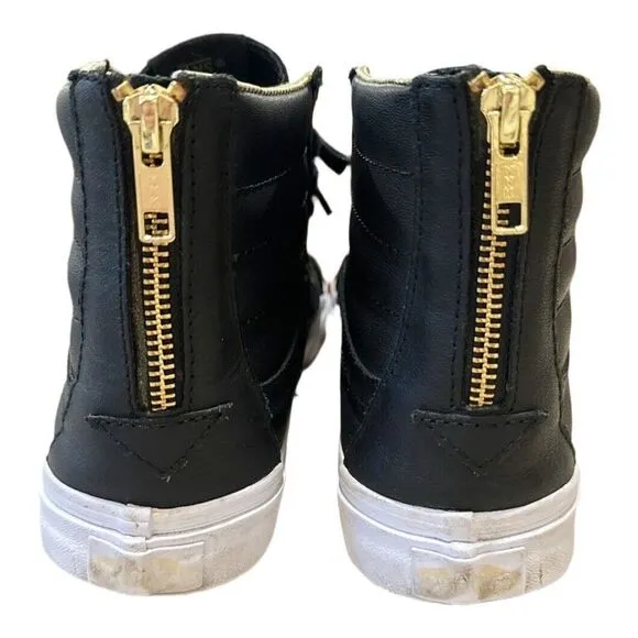 VANS SK8-HI Black Gold High Top Unisex Leather Skate Shoes Women 10 Mens 8.5