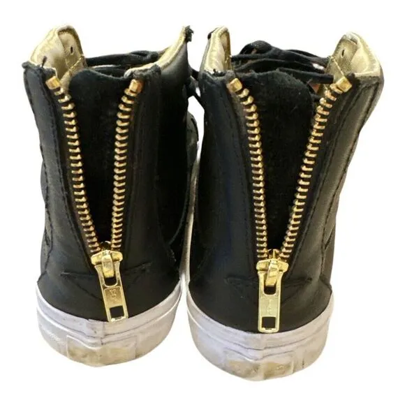 VANS SK8-HI Black Gold High Top Unisex Leather Skate Shoes Women 10 Mens 8.5