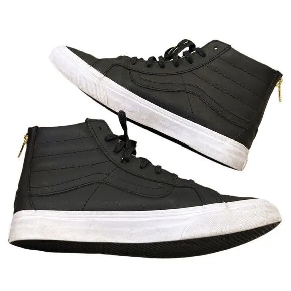VANS SK8-HI Black Gold High Top Unisex Leather Skate Shoes Women 10 Mens 8.5