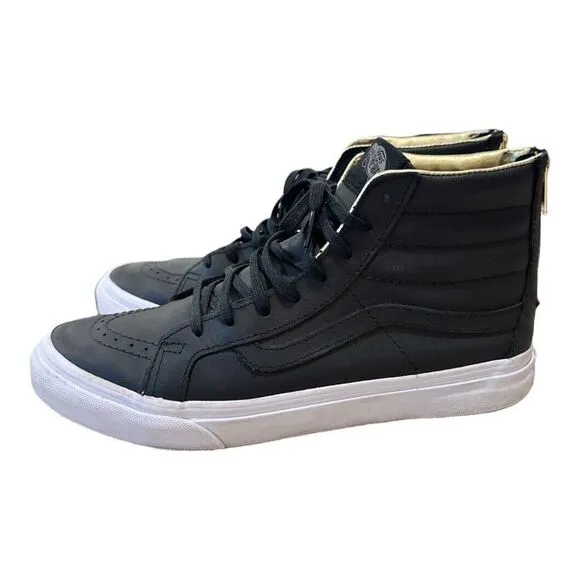 VANS SK8-HI Black Gold High Top Unisex Leather Skate Shoes Women 10 Mens 8.5