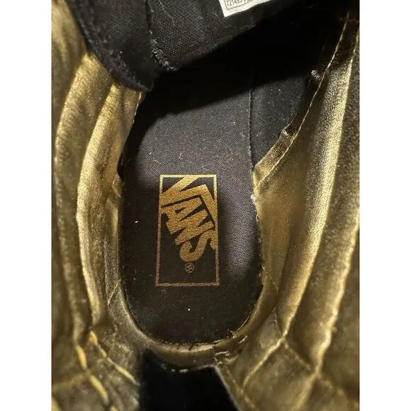 VANS SK8-HI Black Gold High Top Unisex Leather Skate Shoes Women 10 Mens 8.5
