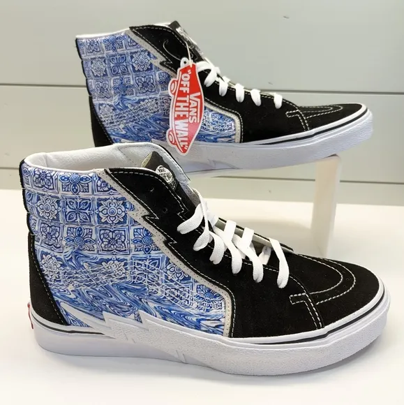 Vans SK8-Hi Bolt Liquify Black Blue Casual Fashion High top shoes size Men's 8