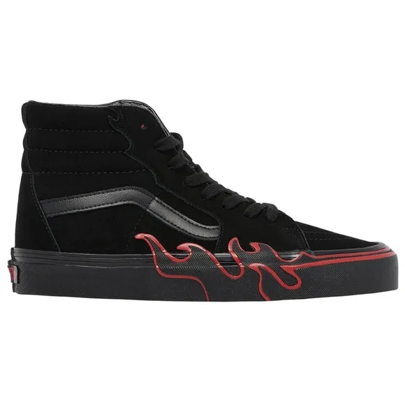 VANS Sk8-Hi Flame Shoes Black Red Suede Casual men’s Size 10 Skate VN0005UJY09