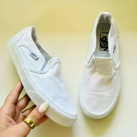 VANS UNISEX Classic Iconic Retro White Slip On Low Top SoCal Sneakers Shoes 4