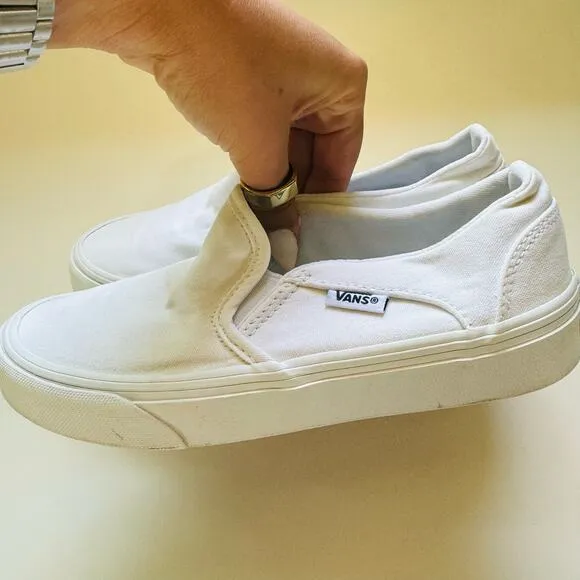 VANS UNISEX Classic Iconic Retro White Slip On Low Top SoCal Sneakers Shoes 4