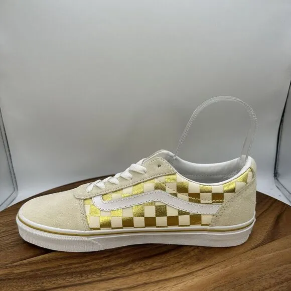 Vans Ward Low Top Lace Up Shoes Gold‎ Checkerboard Suede Skater Women's 10