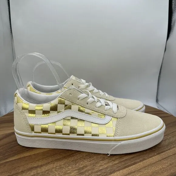 Vans Ward Low Top Lace Up Shoes Gold‎ Checkerboard Suede Skater Women's 10