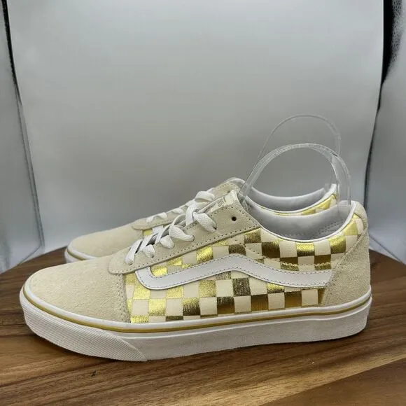 Vans Ward Low Top Lace Up Shoes Gold‎ Checkerboard Suede Skater Women's 10