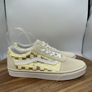 Vans Ward Low Top Lace Up Shoes Gold‎ Checkerboard Suede Skater Women's 10