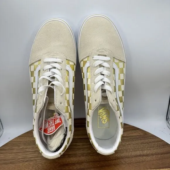 Vans Ward Low Top Lace Up Shoes Gold‎ Checkerboard Suede Skater Women's 10