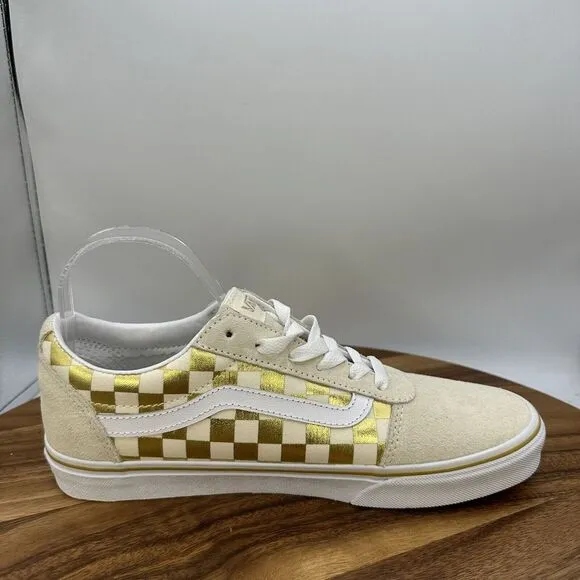 Vans Ward Low Top Lace Up Shoes Gold‎ Checkerboard Suede Skater Women's 10