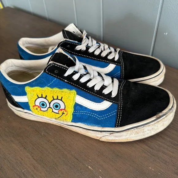 Vans x SpongeBob Old Skool Sneakers Blue Black Size 8.5 Rare Collab Style Unisex