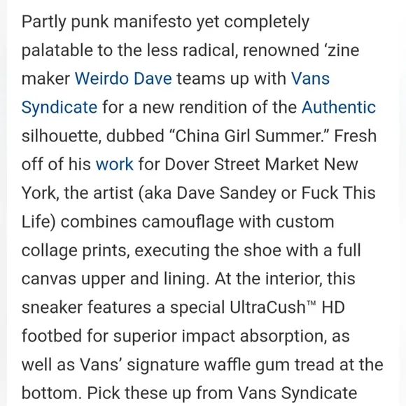 Vans X Syndicate Authentic &quot;S&quot; China Girl Summer     Vintage Vans