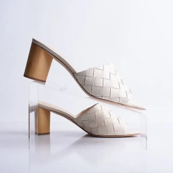 Veronica Beard Womens Kiele White Leather Woven Slip On Heels Shoes Mules Sz 11