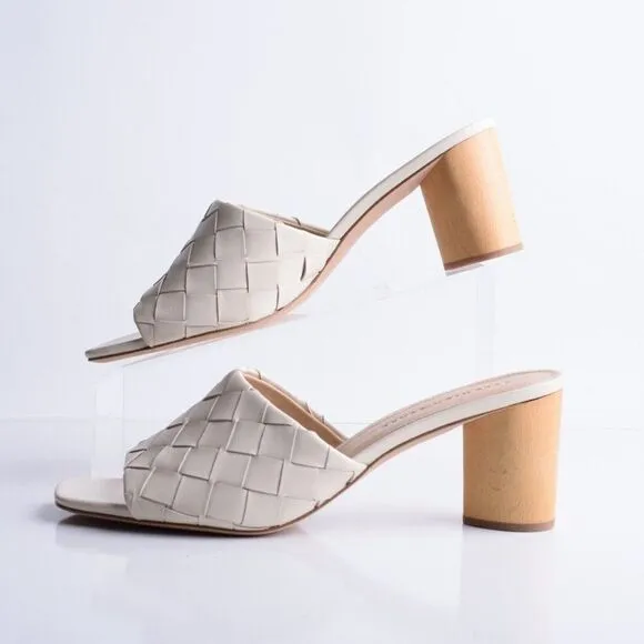 Veronica Beard Womens Kiele White Leather Woven Slip On Heels Shoes Mules Sz 11