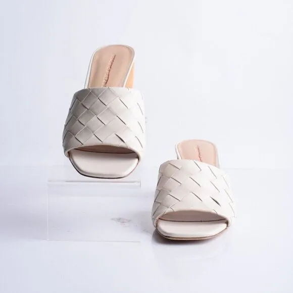 Veronica Beard Womens Kiele White Leather Woven Slip On Heels Shoes Mules Sz 11