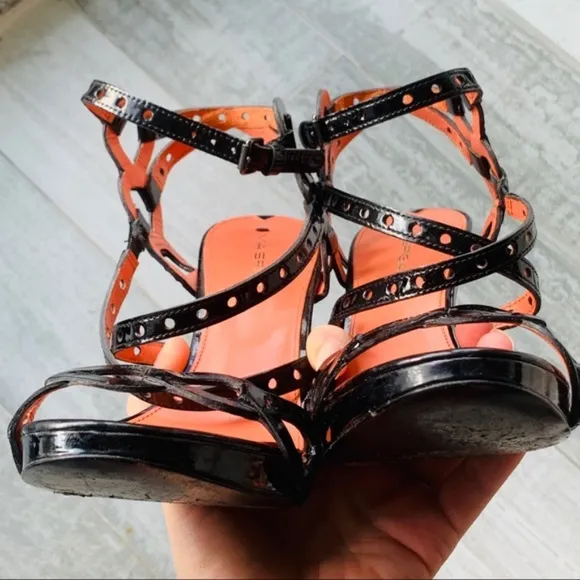 Via Spiga Patent Leather Strap Eyelet Heel Sandals