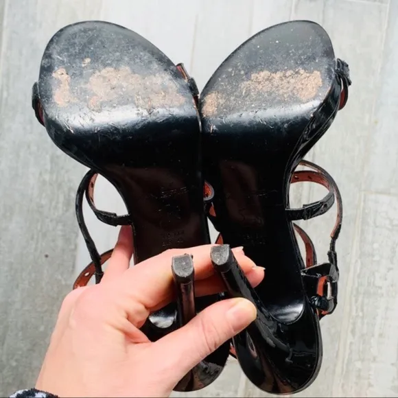 Via Spiga Patent Leather Strap Eyelet Heel Sandals
