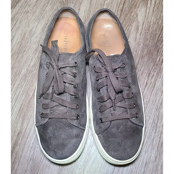 Vince Austin Gray Suede Leather Low Top Lace-Up Sneakers Mens Size 7.5/ EU 40.5