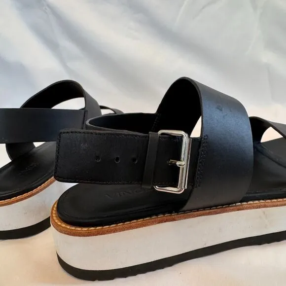 Vince Black and White Strapped Platform Sandals with Buckle Size 8.5