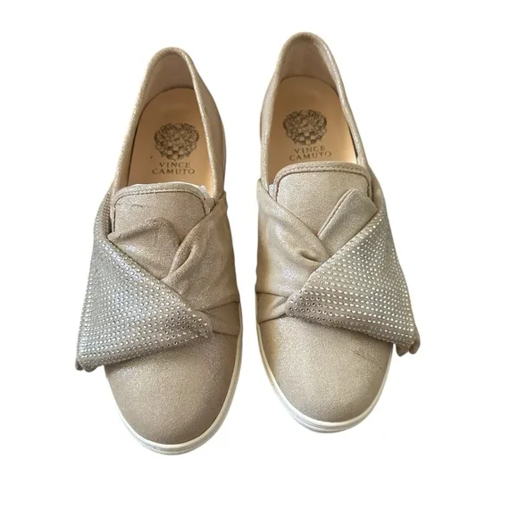 VINCE CAMUTO BARITA TAN SUEDE RHINESTONE SHINMER SLIP-ON SNEAKER SHOES 9W