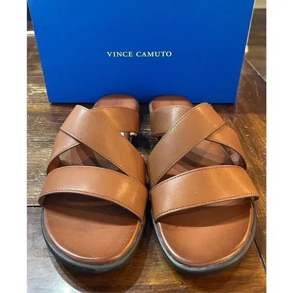 Vince Camuto Mens Brown Crisscross Upper Straps Goring Padded Waely Sandals