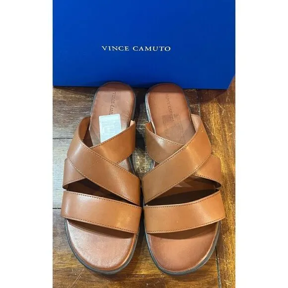 Vince Camuto Mens Brown Crisscross Upper Straps Goring Padded Waely Sandals