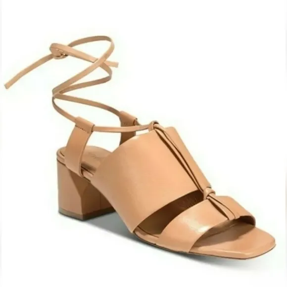 VINCE DUNAWAY Ankle Tie ROASTED CASHEW TAN Leather BLOCK Sandals US 10 $325 NWB