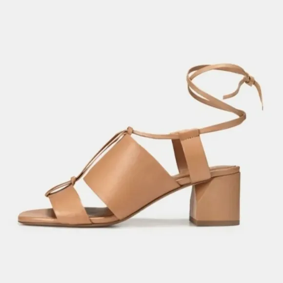 VINCE DUNAWAY Ankle Tie ROASTED CASHEW TAN Leather BLOCK Sandals US 10 $325 NWB