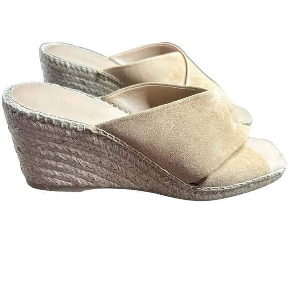 Vince Gaelan Suede Crossover Strap Espadrille Wedge Peep Toe Heels NEW 11
