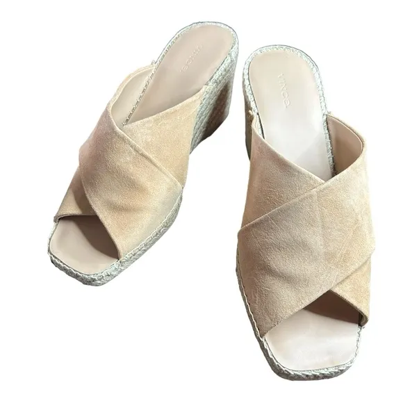 Vince Gaelan Suede Crossover Strap Espadrille Wedge Peep Toe Heels NEW 11