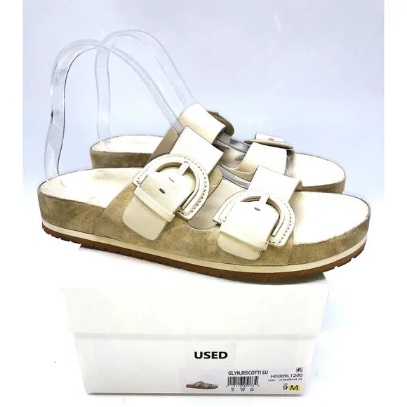 Vince Glyn Double Buckle Slide Sandals- Biscotti Suede, US 9M *USED*
