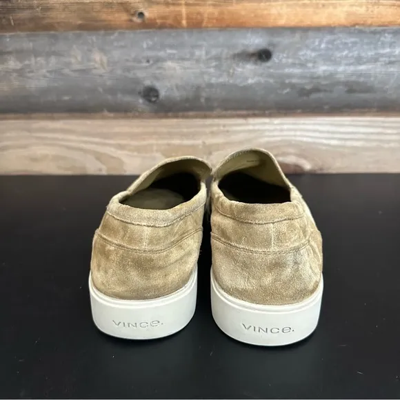 Vince Loafers Mens 11.5 Toren Tan Slip On Leather Suede Rubber Sole Platform