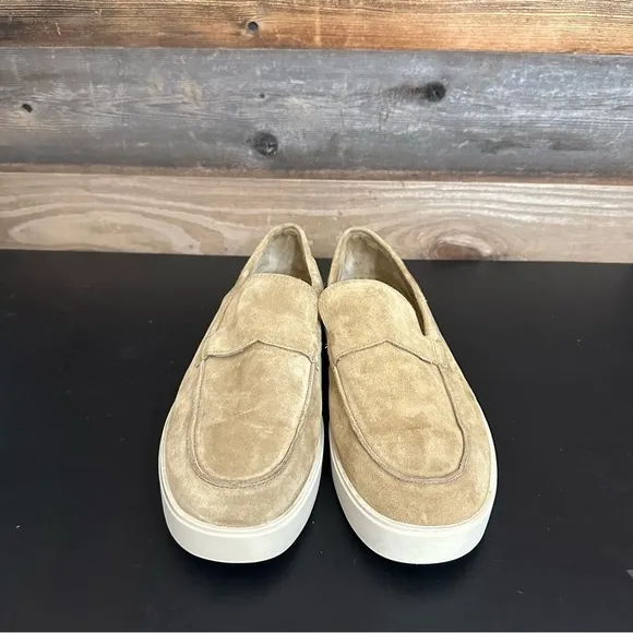 Vince Loafers Mens 11.5 Toren Tan Slip On Leather Suede Rubber Sole Platform