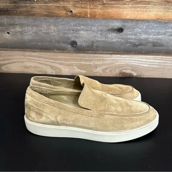 Vince Loafers Mens 11.5 Toren Tan Slip On Leather Suede Rubber Sole Platform