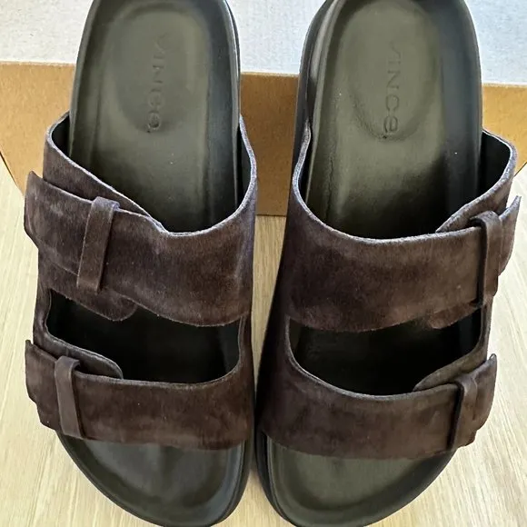 VINCE MEN'S DUKE SANDALS - DARK BROWN - 9.5