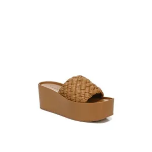 VINCE. Womens Brown 2&quot; Platform Mari Toe Wedge Slip On Leather Sandals Shoes 9 M